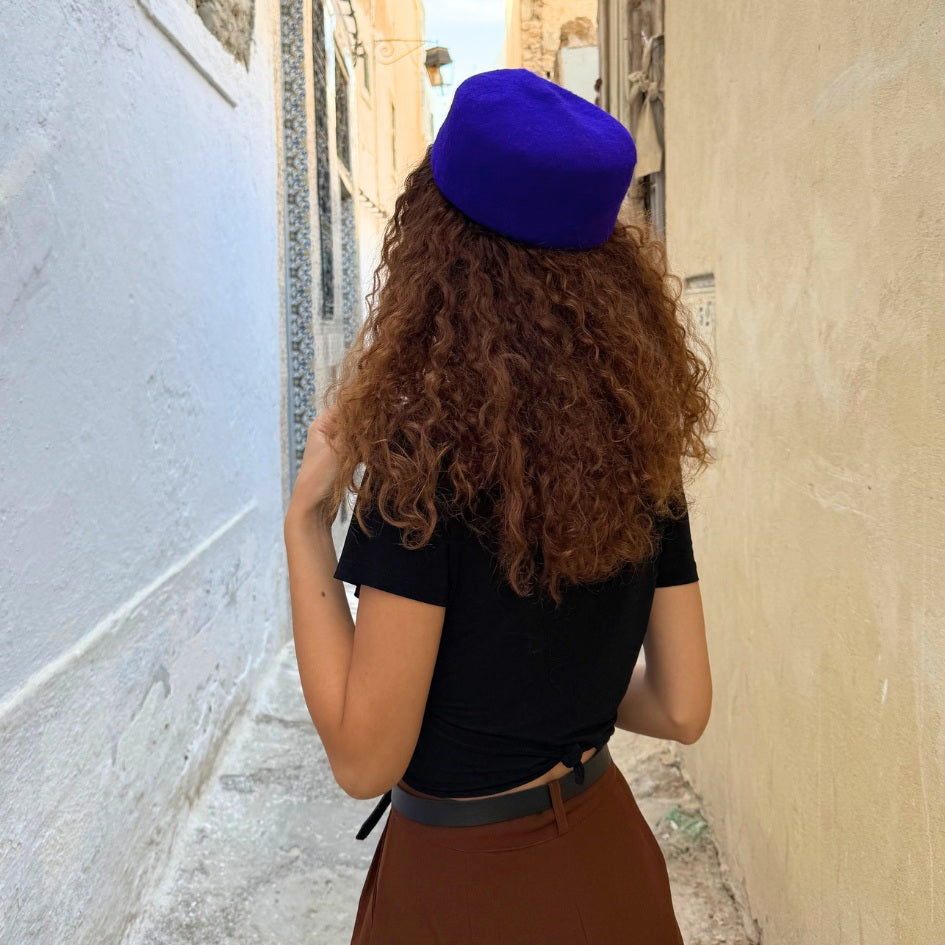 Chechia tunisienne Bleu En laine