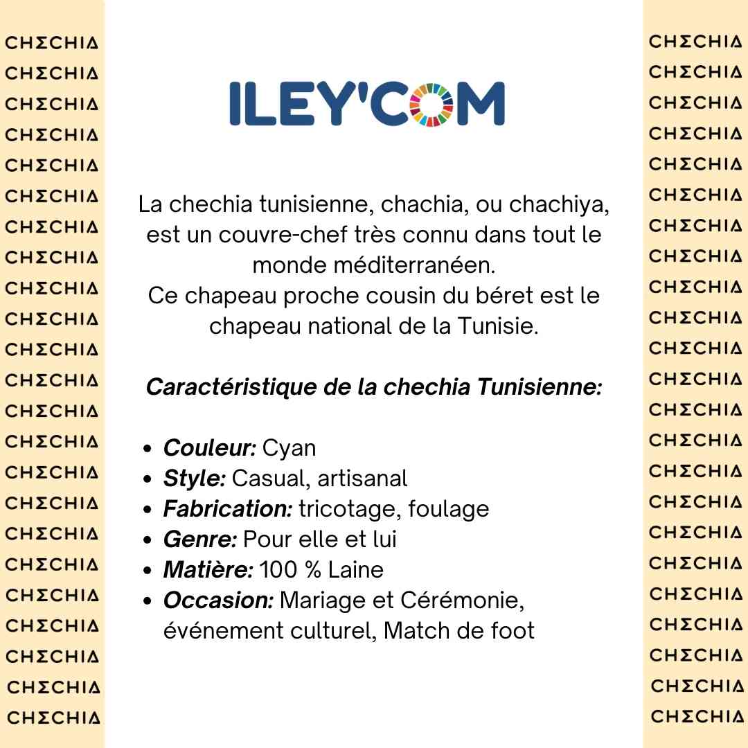 Chechia tunisienne cyan en laine