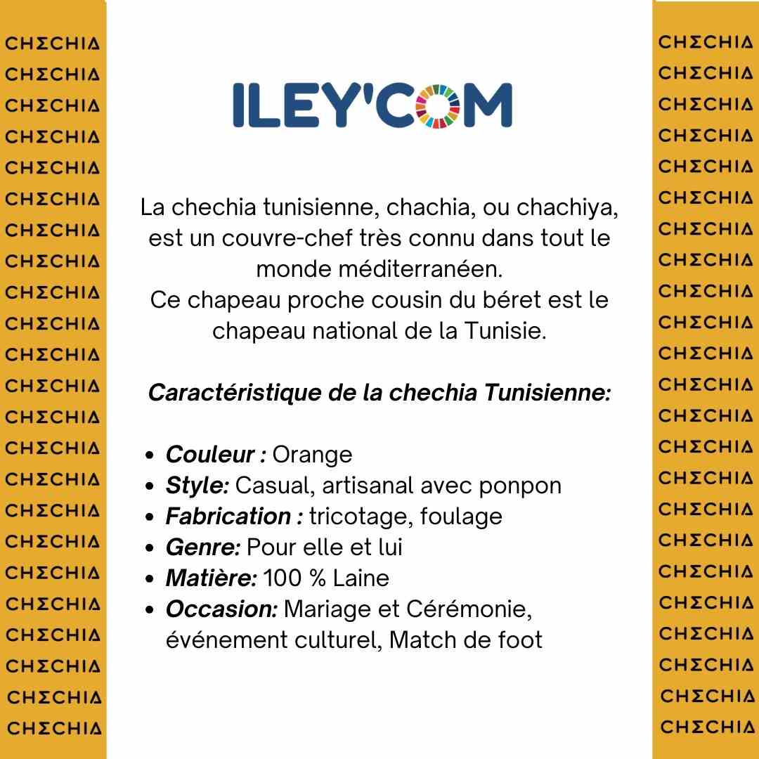 Chéchia Tunisienne Jaune Avec Pompon En Laine