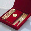 Coffret coran en velours avec marque-page doré (26x26 cm)
