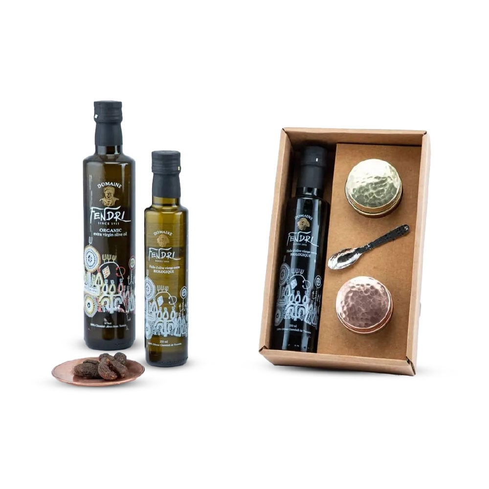 Coffret huile d’olive bio & accessoires en cuivre artisanal