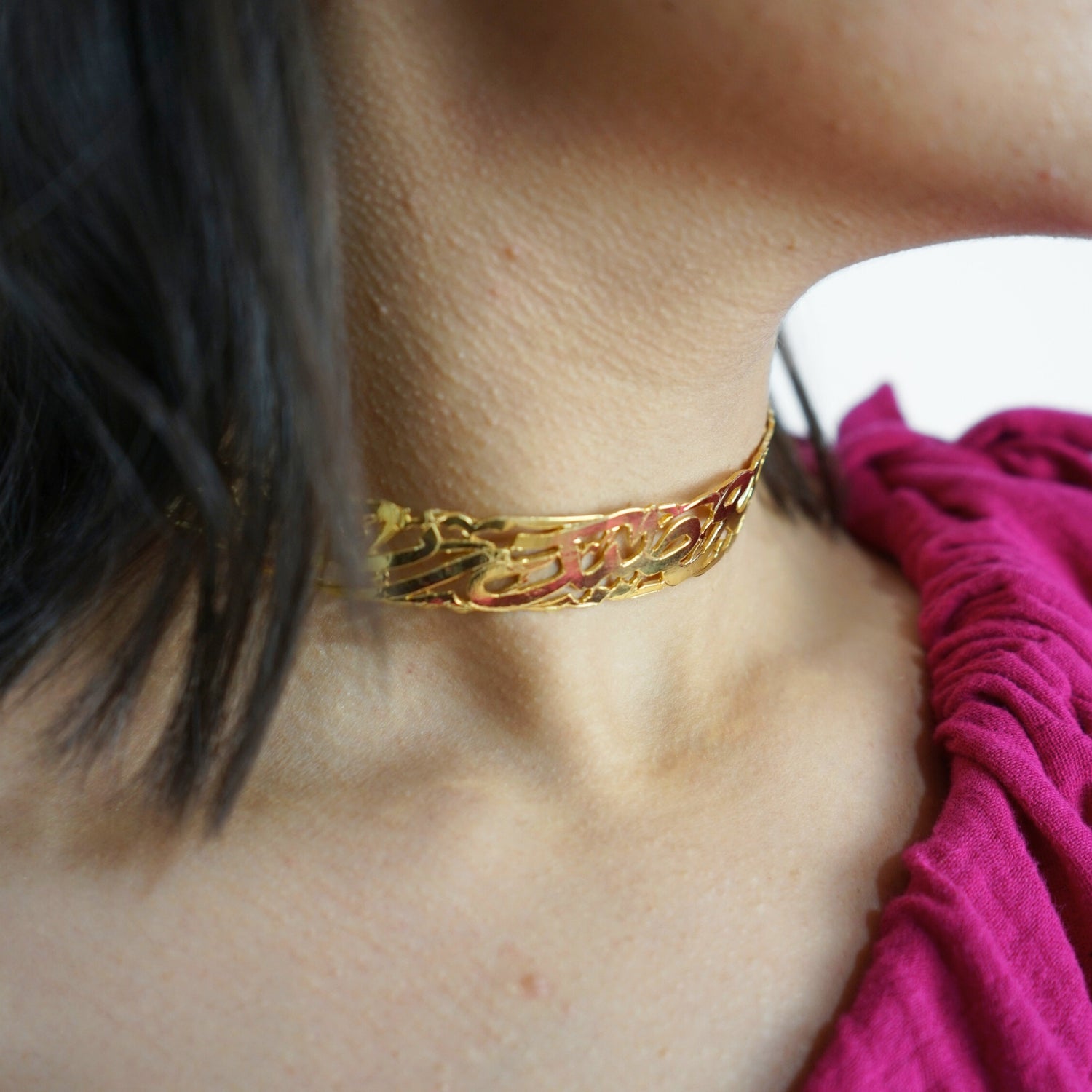 Collier choker en argent avec calligraphie artisanale exclusive
