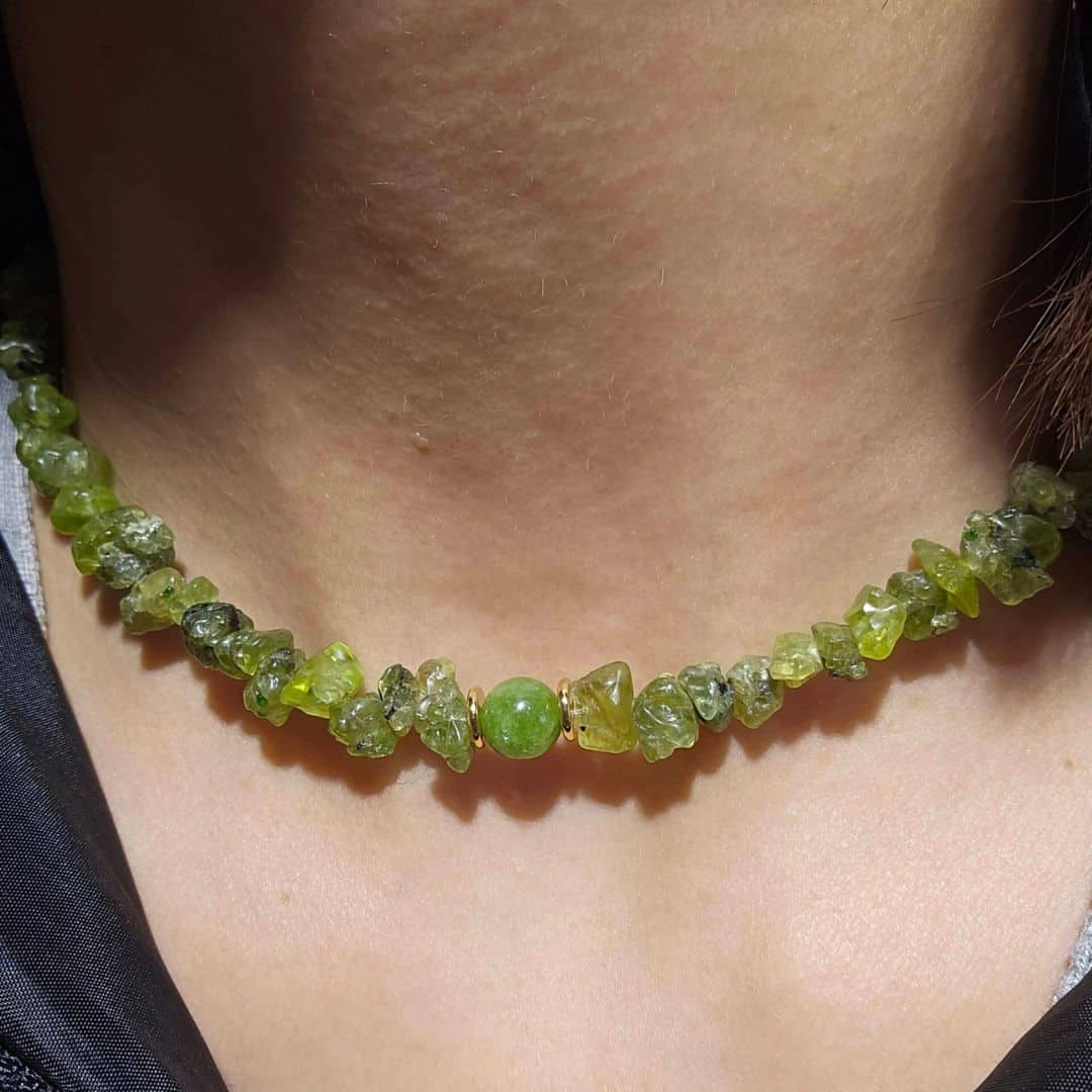 Collier Péridot | Fermeture avec extension en acier inoxydable (40 cm)