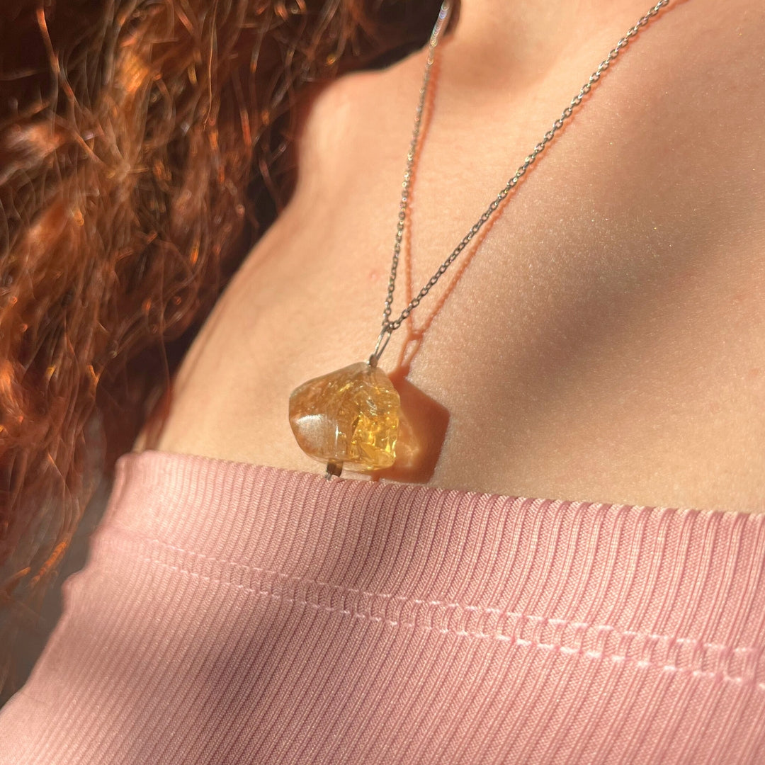 Collier en argent 925 et quartz hématoïde nature (45 cm)