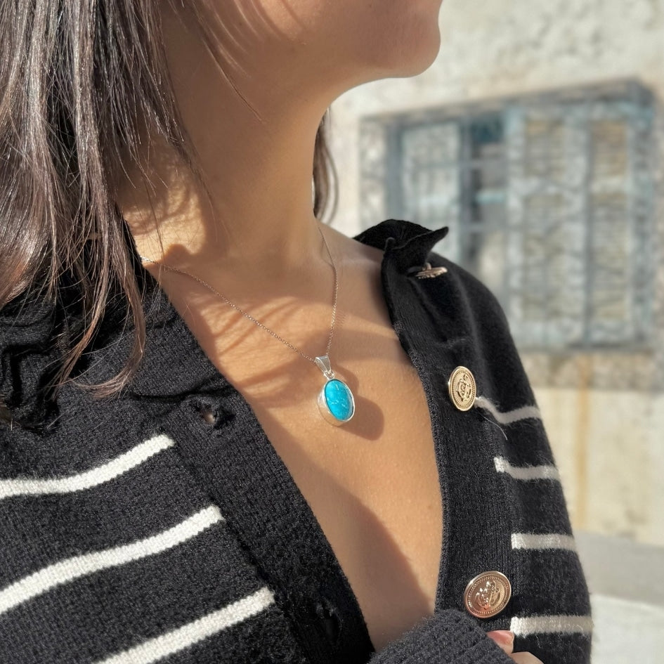 Collier en argent avec pendentif turquoise véritable (45 cm)
