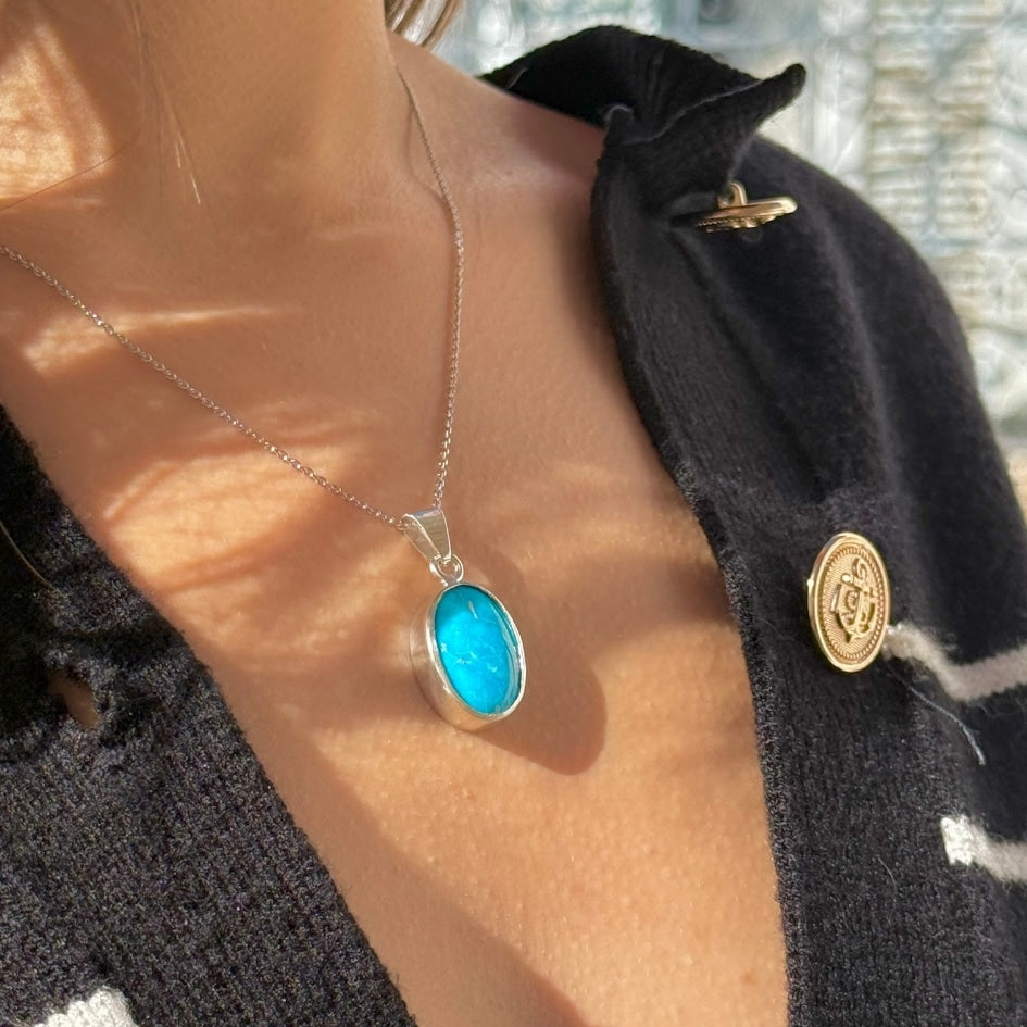 Collier en argent avec pendentif turquoise véritable (45 cm)