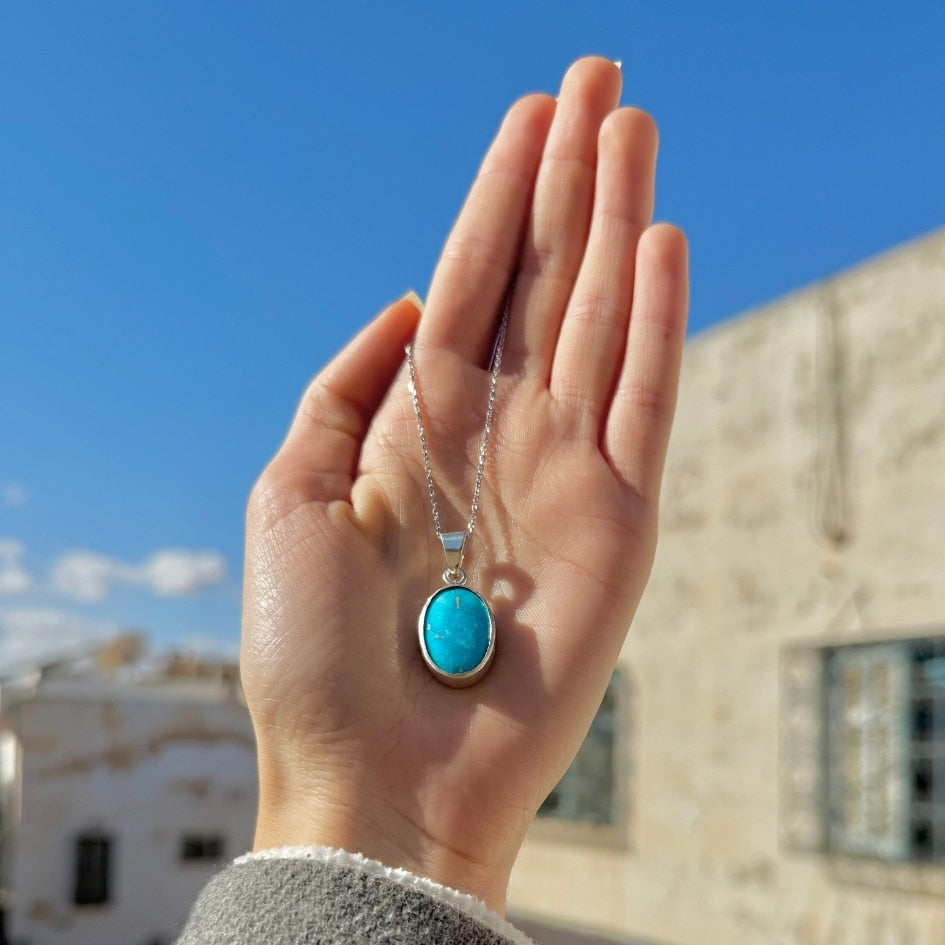 Collier en argent avec pendentif turquoise véritable (45 cm)