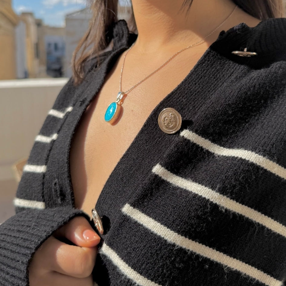 Collier en argent avec pendentif turquoise véritable (45 cm)