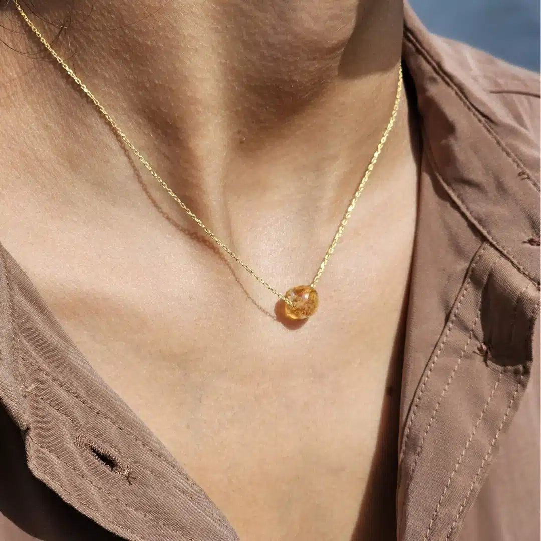 Collier citrine en argent 925 or 18 karats (45 cm)
