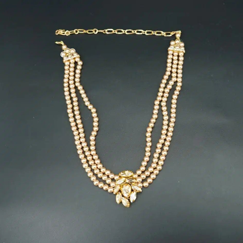 Collier de mariage en perles et strass dorés – Accessoire glamour