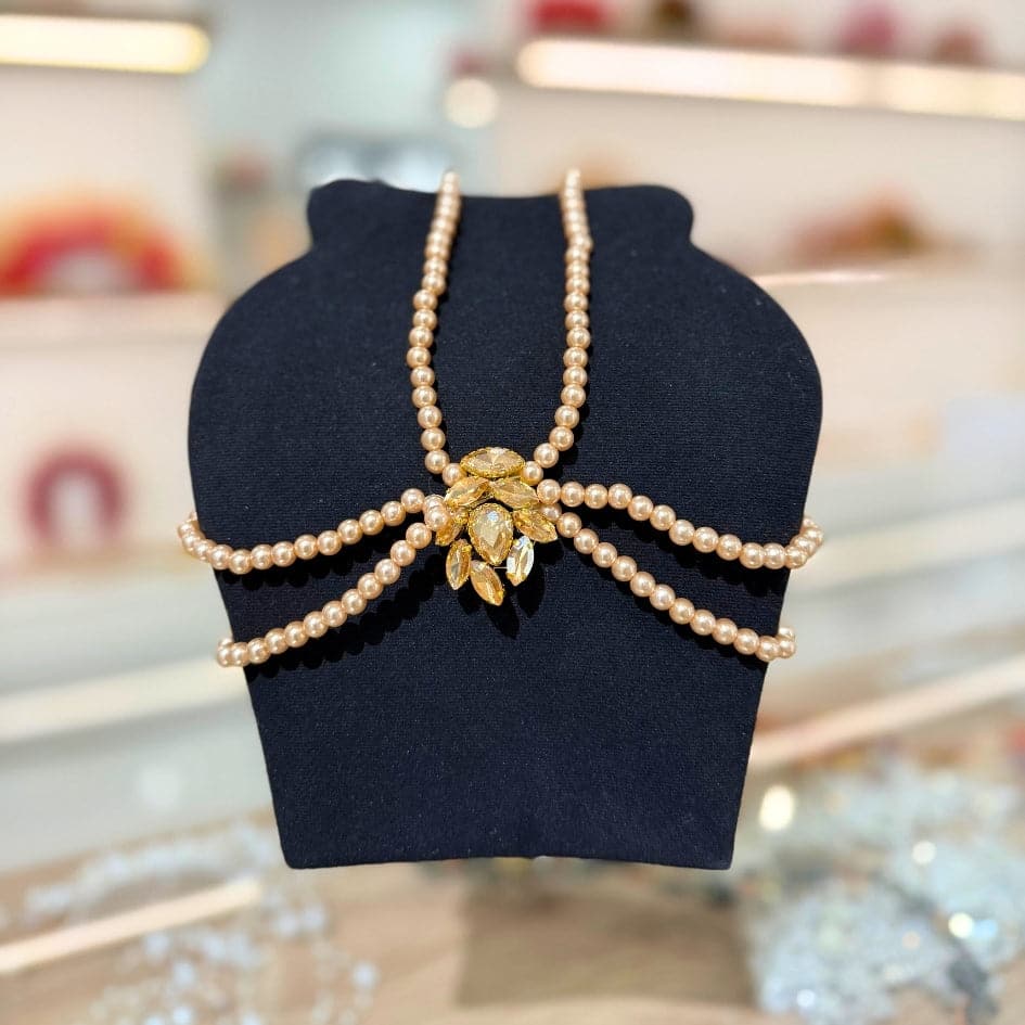 Collier de mariage en perles et strass dorés – Accessoire glamour