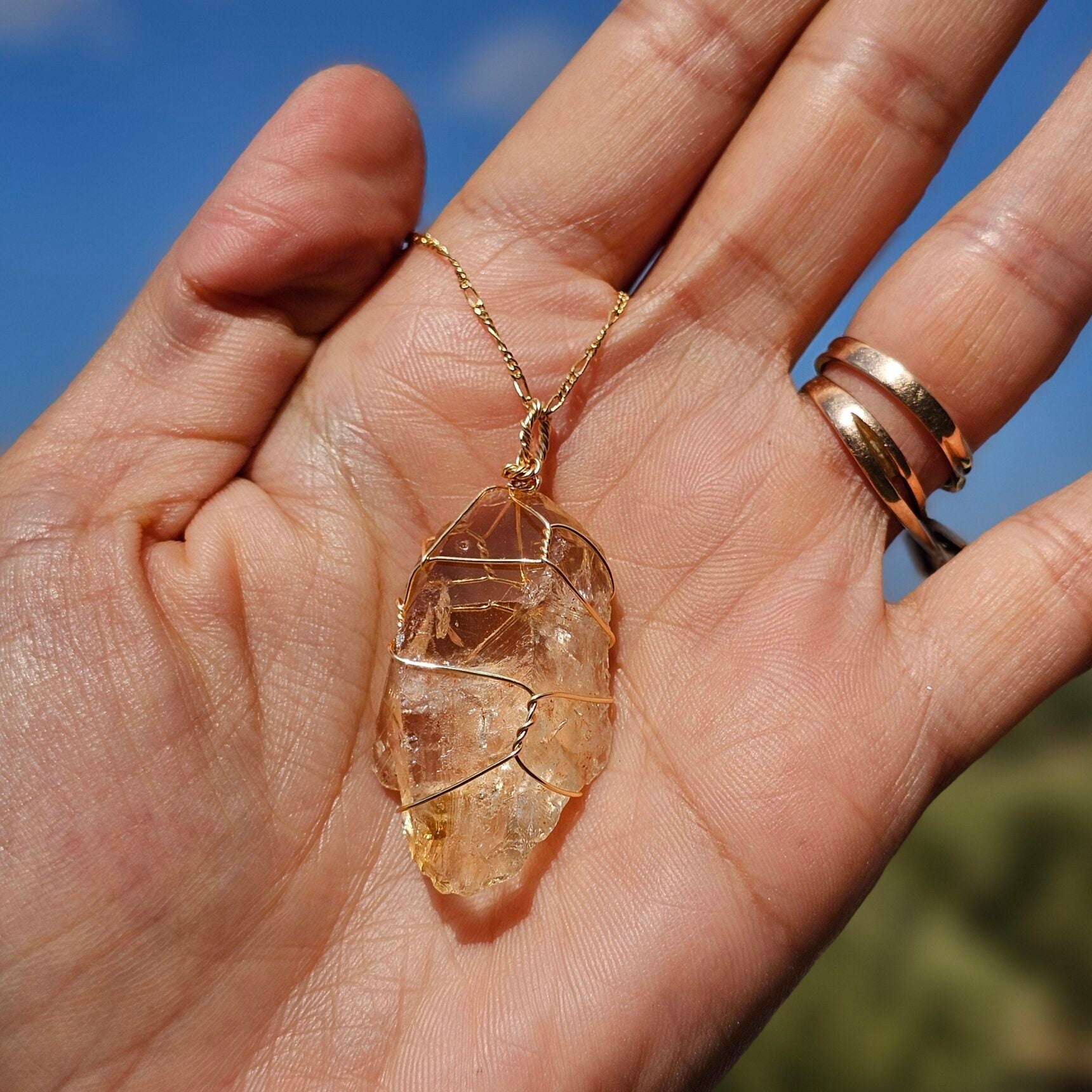 Collier en acier inoxydable avec pendentif citrine de haute qualité – 65 cm, 15 g