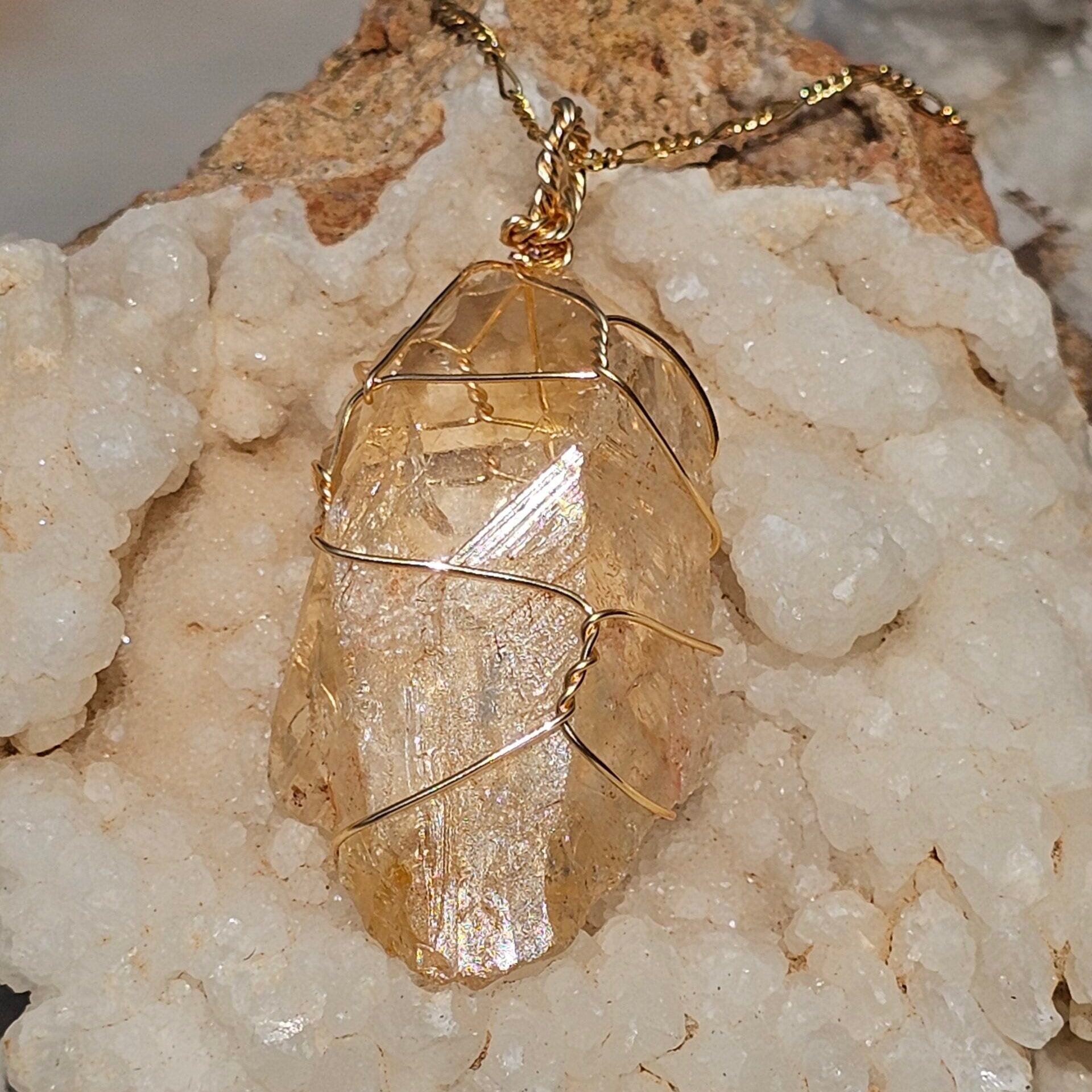 Collier en acier inoxydable avec pendentif citrine de haute qualité – 65 cm, 15 g