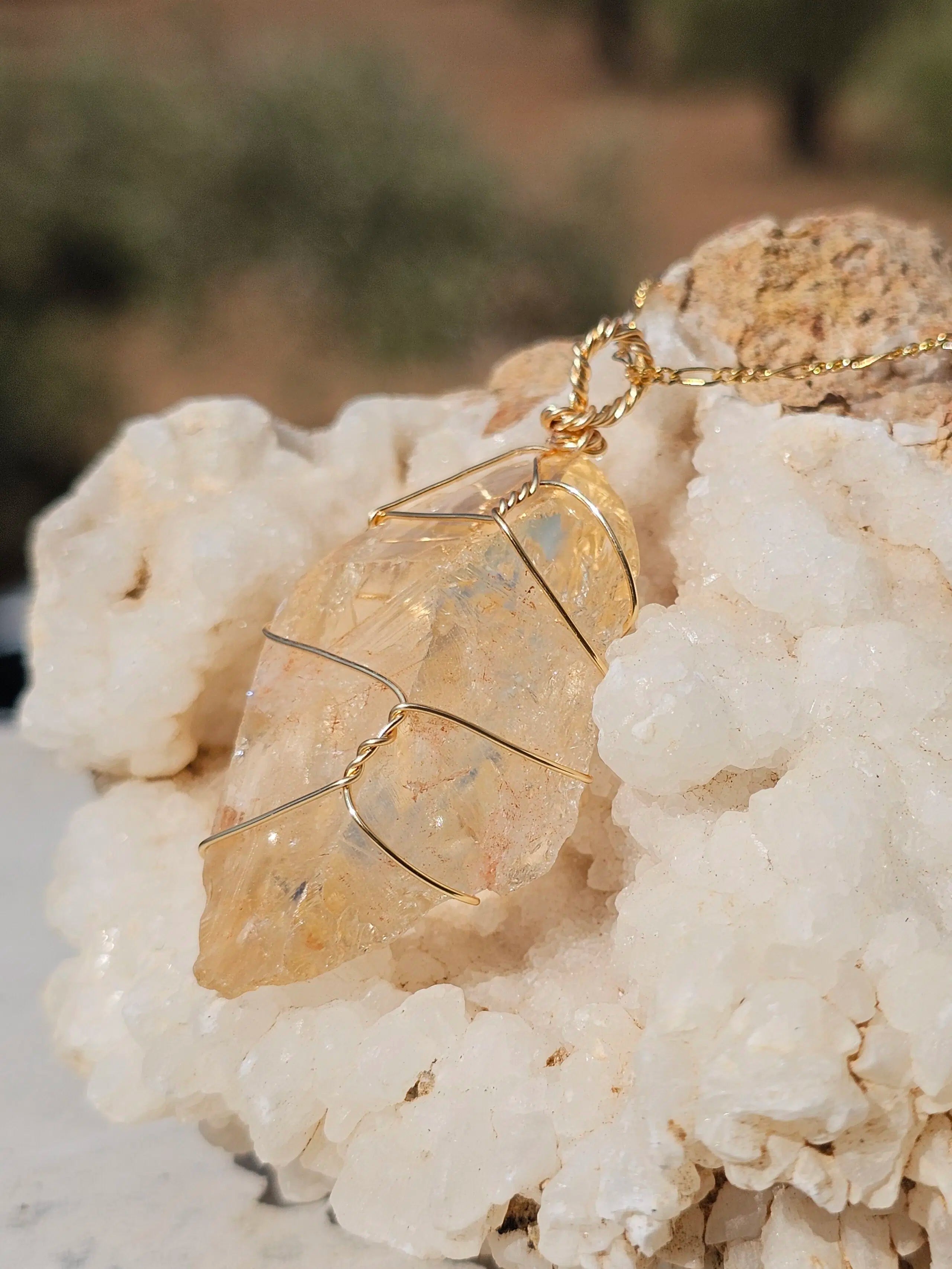 Collier en acier inoxydable avec pendentif citrine de haute qualité – 65 cm, 15 g