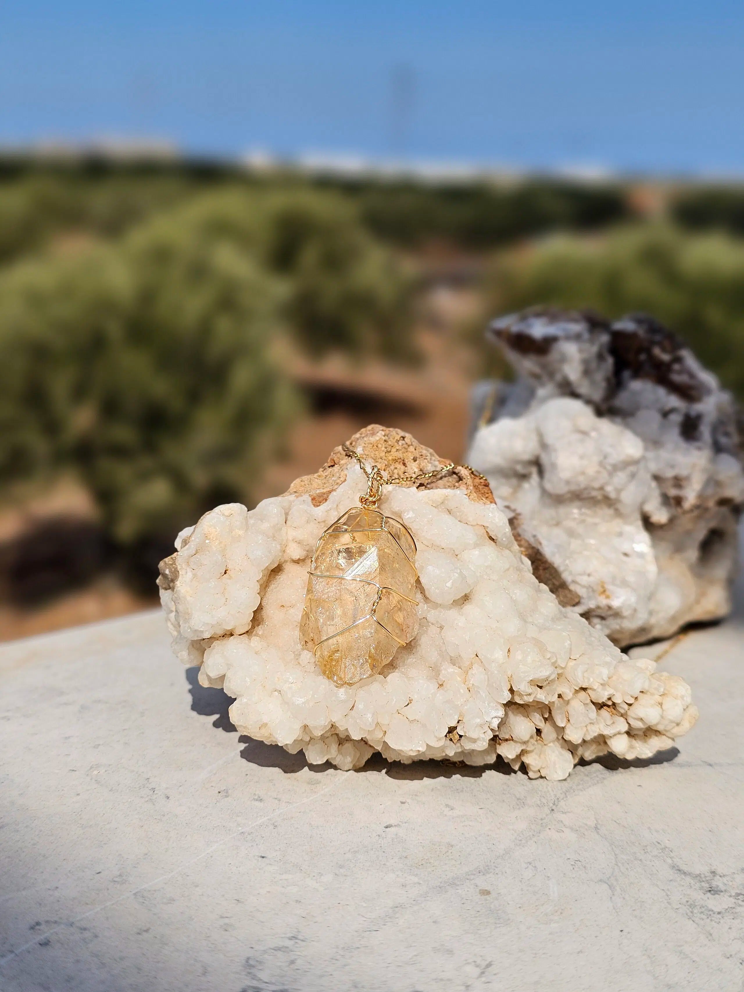 Collier en acier inoxydable avec pendentif citrine de haute qualité – 65 cm, 15 g