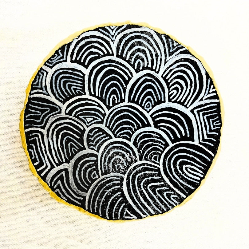 Trio de coupelles murales quadrillées upcyclée en papier mâché et art mixte