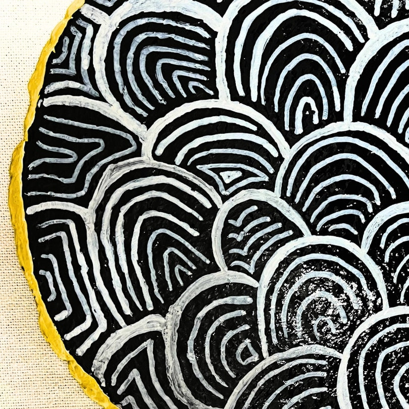 Trio de coupelles murales quadrillées upcyclée en papier mâché et art mixte