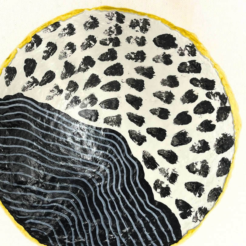 Trio de coupelles murales quadrillées upcyclée en papier mâché et art mixte