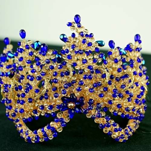 Blue/gold bridal crown, royal model