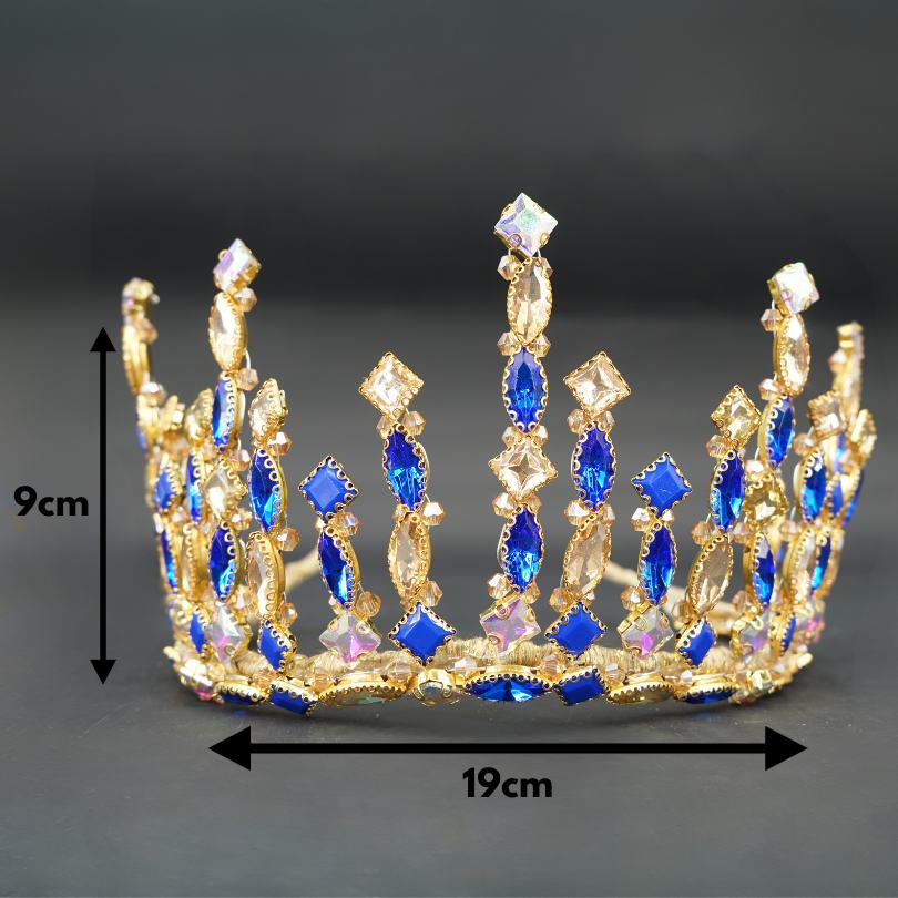 Blue crystal baroque crown, Victorian sapphire tiara, blue crown, royal blue cosplay tiara, blue bridal crystal crown