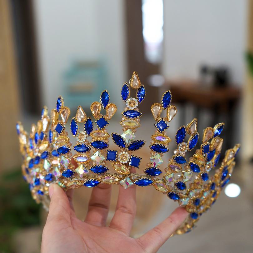 Blue and gold crown, blue tiara, blue crown, blue ring crown, princess crown, prom crown, bride crown, crown, bridal crown, party crown