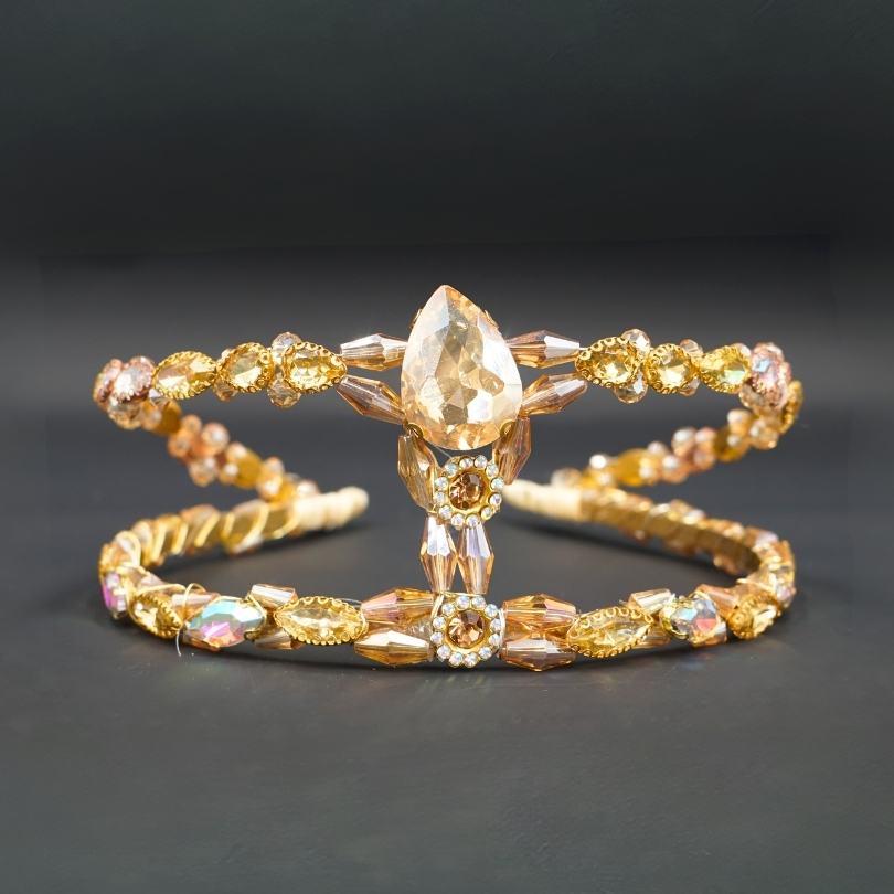 Gold Wedding Crown, Stunning Crystal Wedding Tiara Vintage Gold Bridal Crown Stone Wedding Crown Crystal