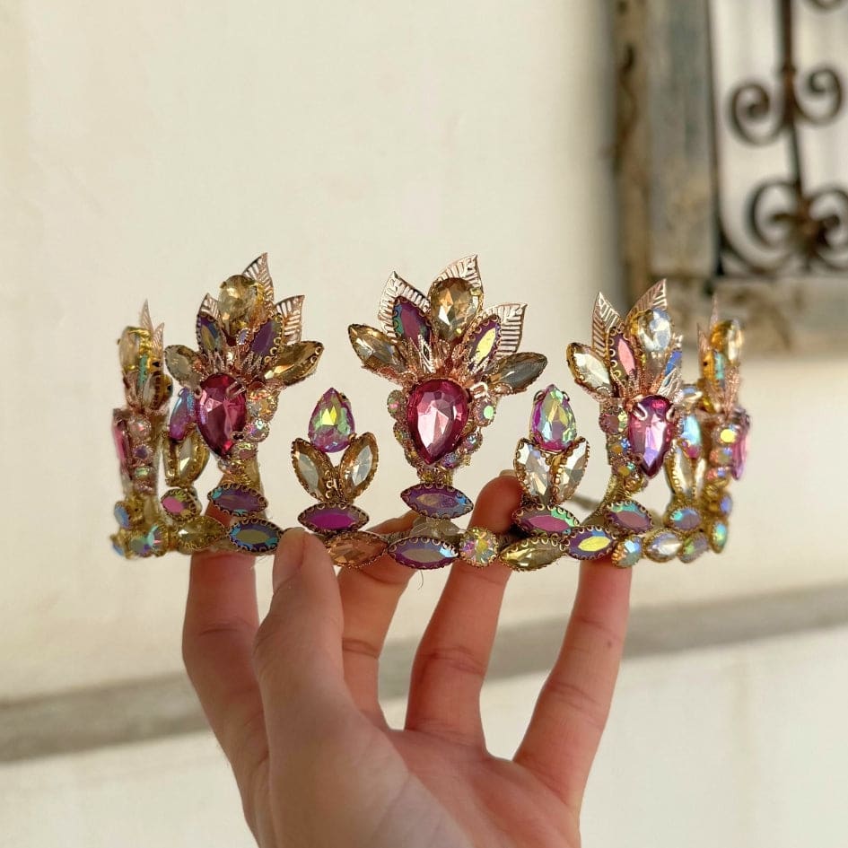 Couronne mariage rose et or – Diadème strass luxe