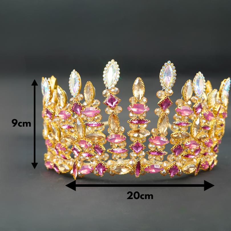 Crystal stone bridal crown,Pink color crystal crown,bridal tiara crown halo bohemian wedding crown,pink crystal crown