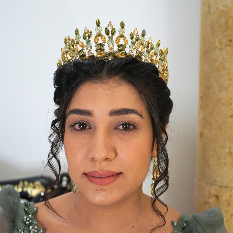 Green and gold crown, Emerald tiara, Emerald green crown, Green crystal tiara, Green vine hair