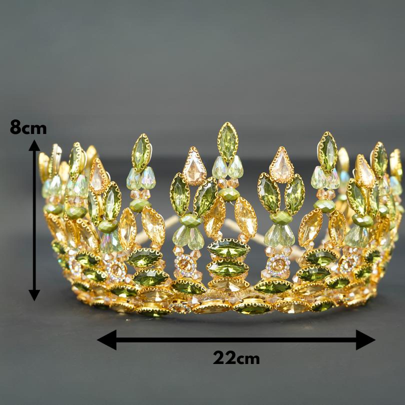Green and gold crown, Emerald tiara, Emerald green crown, Green crystal tiara, Green vine hair