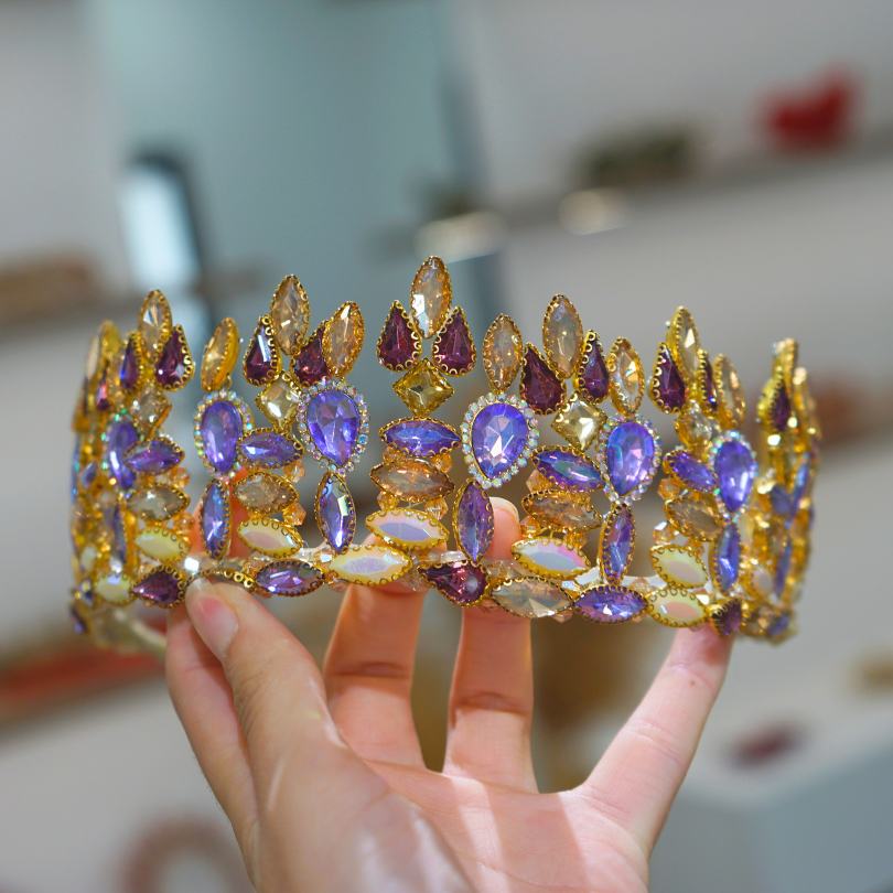 Luxury Handmade Purple Color Wedding Crown, Wedding Bridal Crown, Rhinestone Crystal Crown, Women Bridal Hair Jewelry, Wedding Reception Tiara