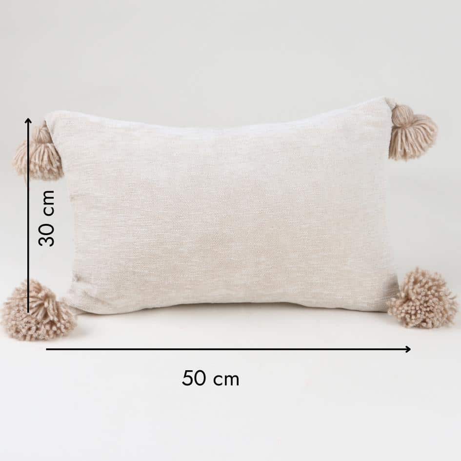 Coussin Décoratif Beige avec Pompons - Tendance Bohème et Confortable