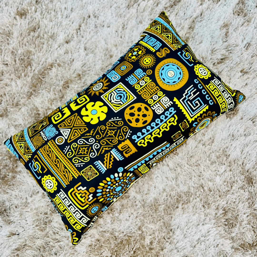 Zelina Decor Corner – Handcrafted living room decoration set in African wax fabric (armchair, pouf, lampshade, cushion and floor lamp)