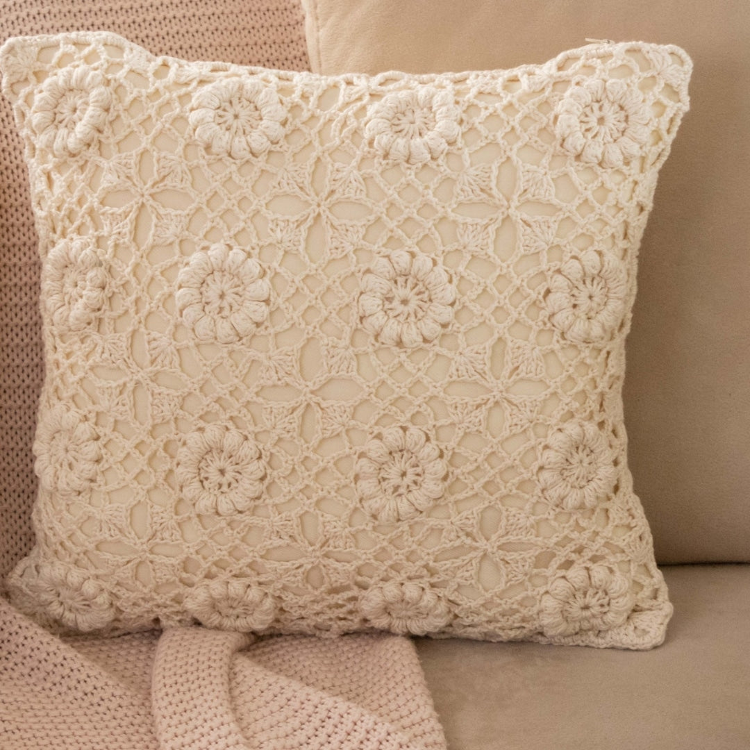Crochet cushion with floral pattern cushion