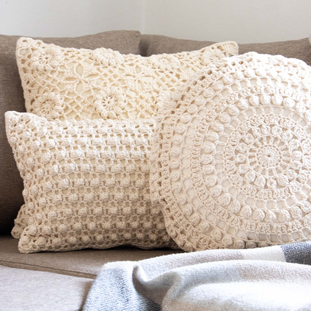 100% handmade round crochet cushion