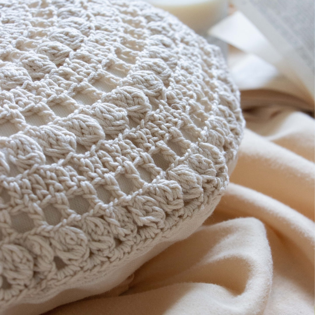100% handmade round crochet cushion