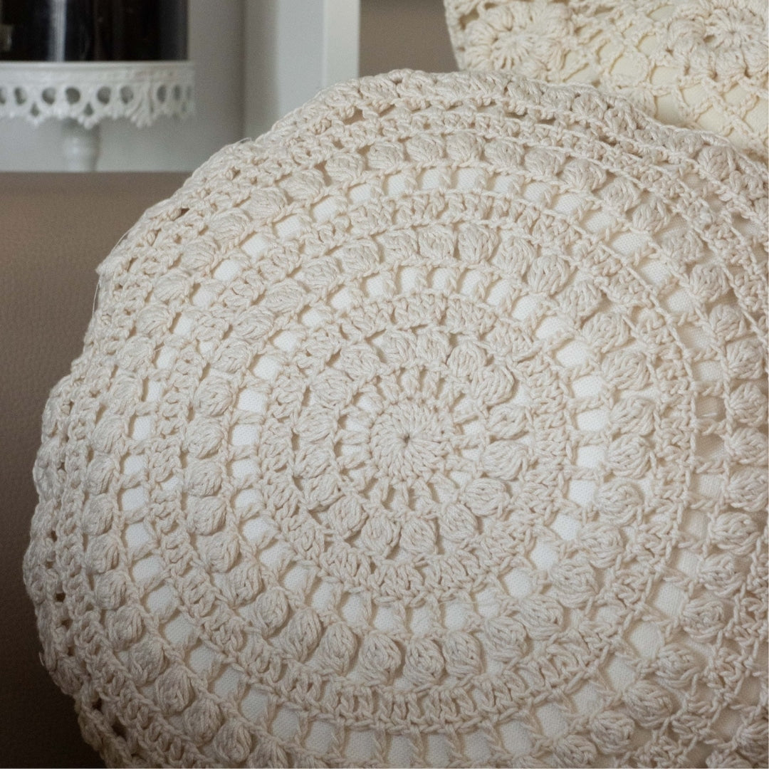 100% handmade round crochet cushion