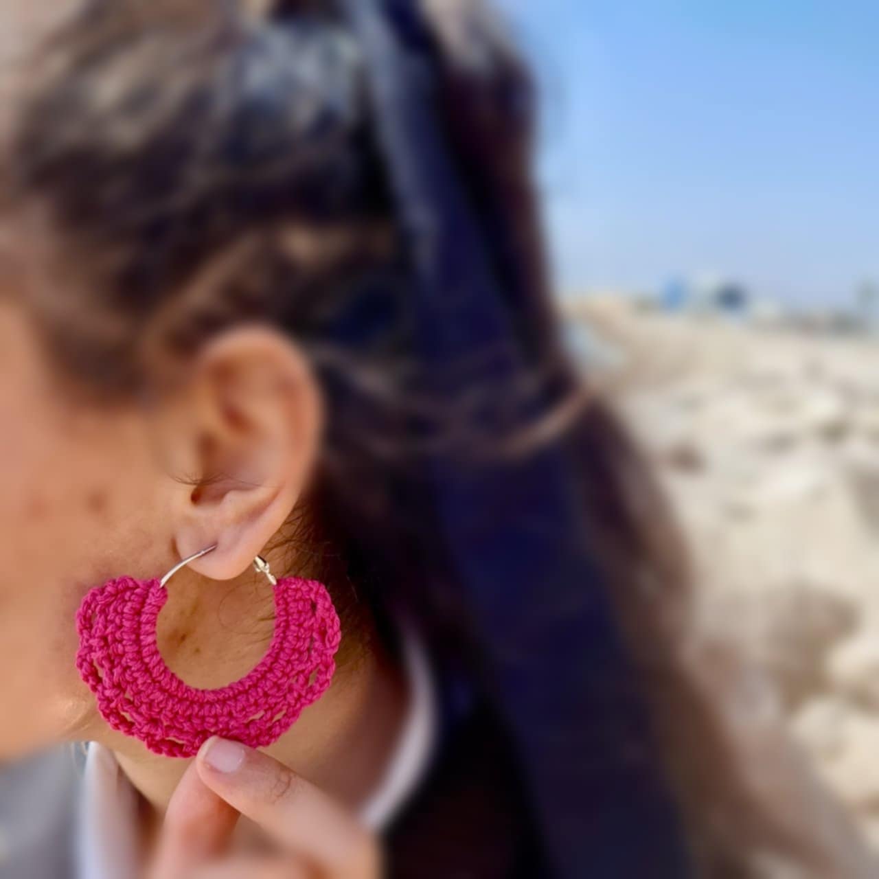 Créoles au crochet en coton et argent