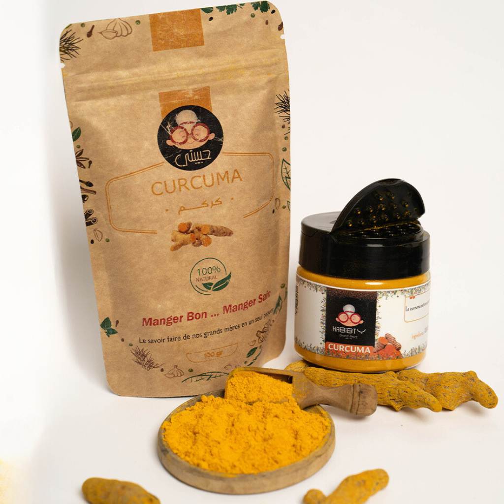 Ground turmeric in jar with lid