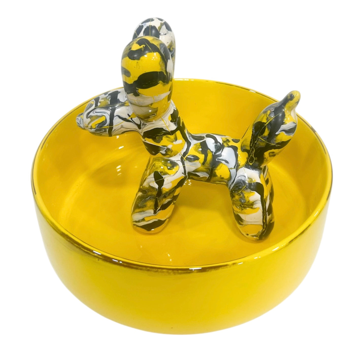 Sculpture Dog en Céramique – Effet marbré jaune (12 cm)