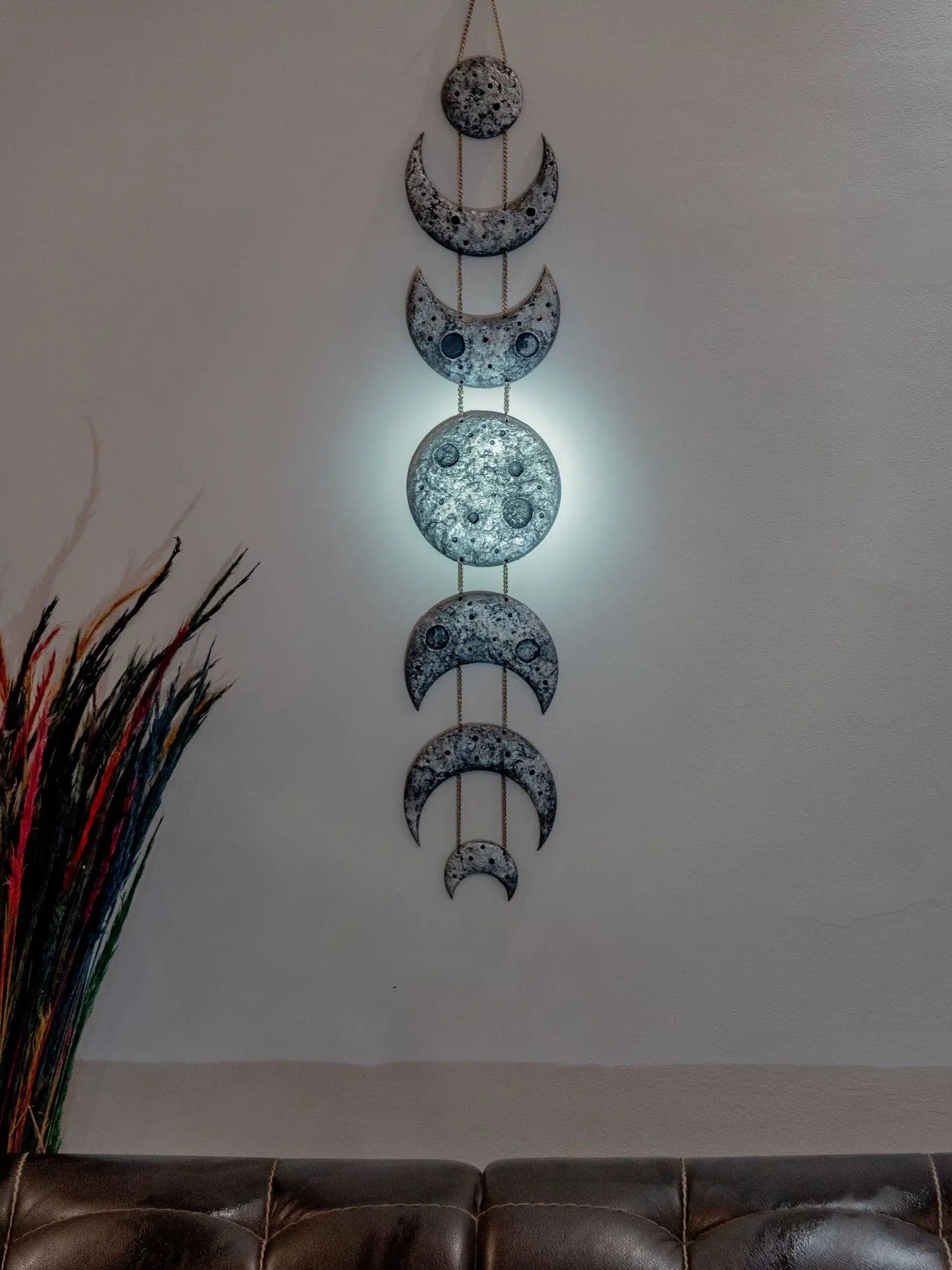 Décoration murale "Cycles" avec phases de lune en noir et argent (15x90 cm)