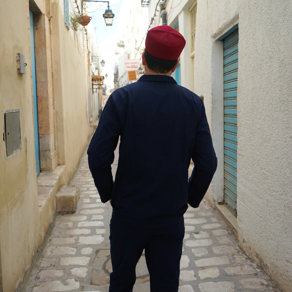 Dengri bleu brodé pour homme – Style traditionnel tunisien