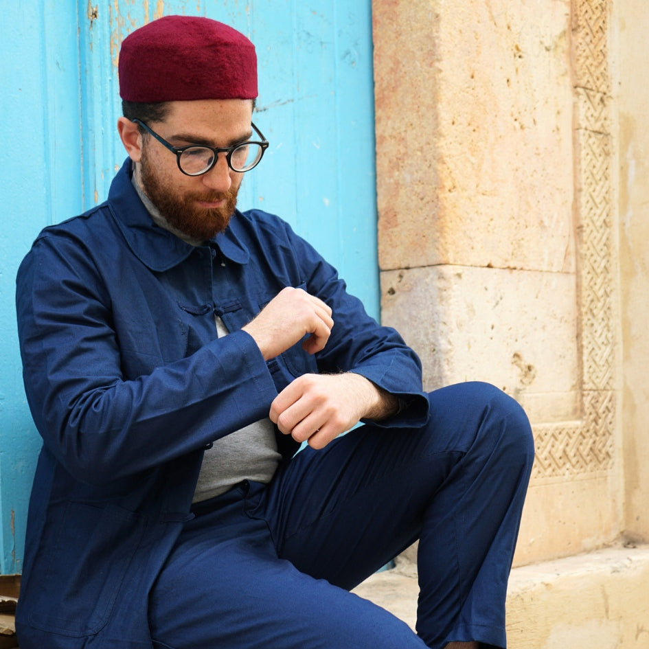 Dengri bleu minimaliste pour homme – Vêtement traditionnel tunisien