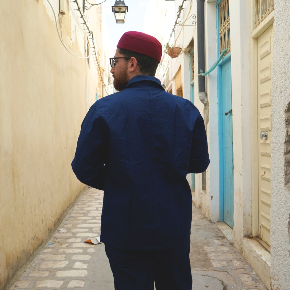 Dengri bleu minimaliste pour homme – Vêtement traditionnel tunisien
