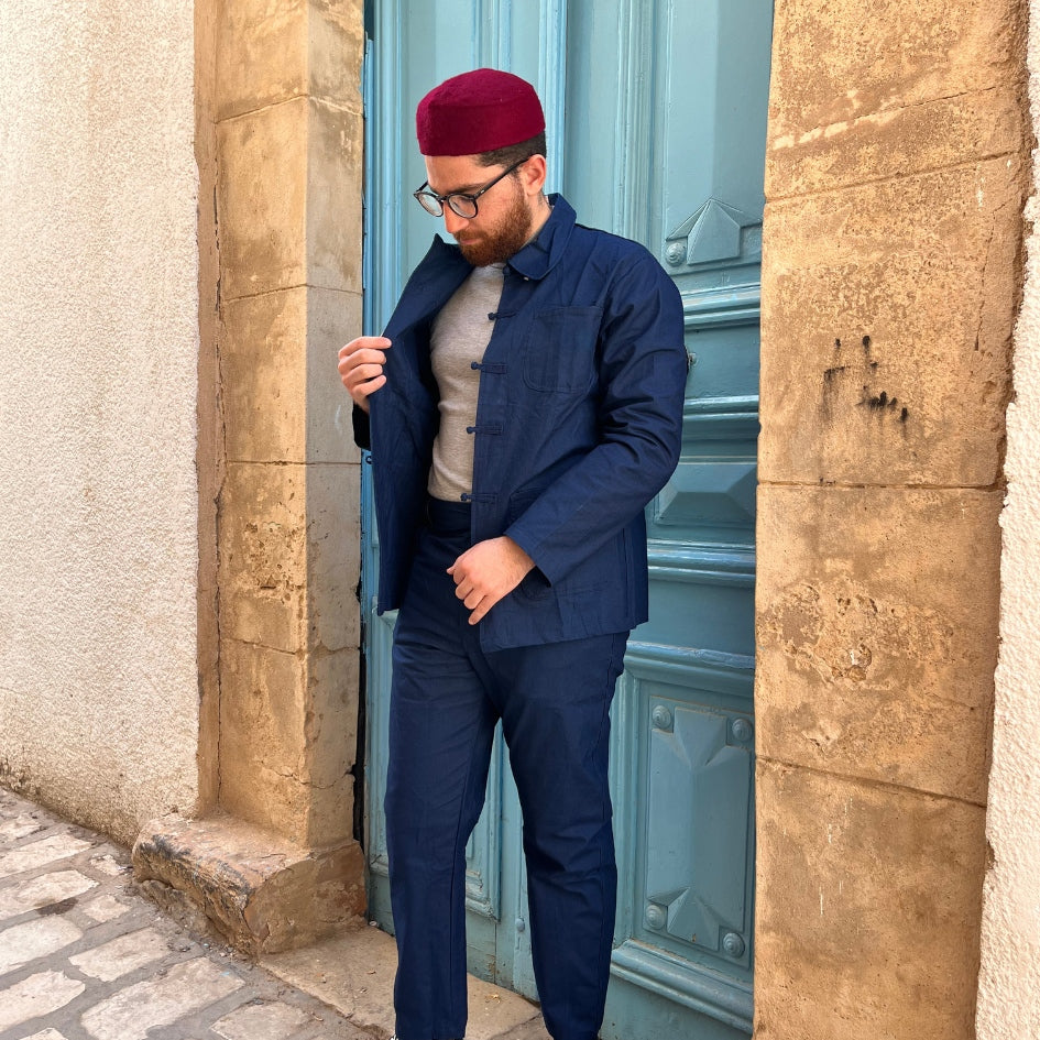Dengri bleu minimaliste pour homme – Vêtement traditionnel tunisien