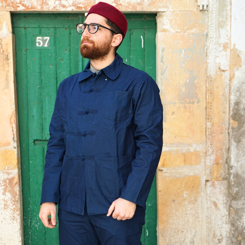 Dengri bleu minimaliste pour homme – Vêtement traditionnel tunisien