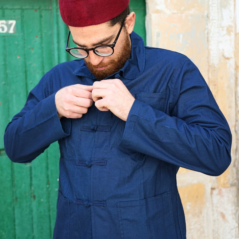 Dengri bleu minimaliste pour homme – Vêtement traditionnel tunisien