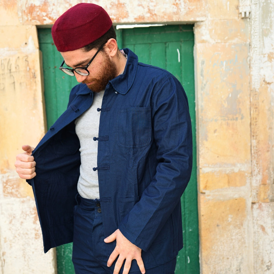 Dengri bleu minimaliste pour homme – Vêtement traditionnel tunisien