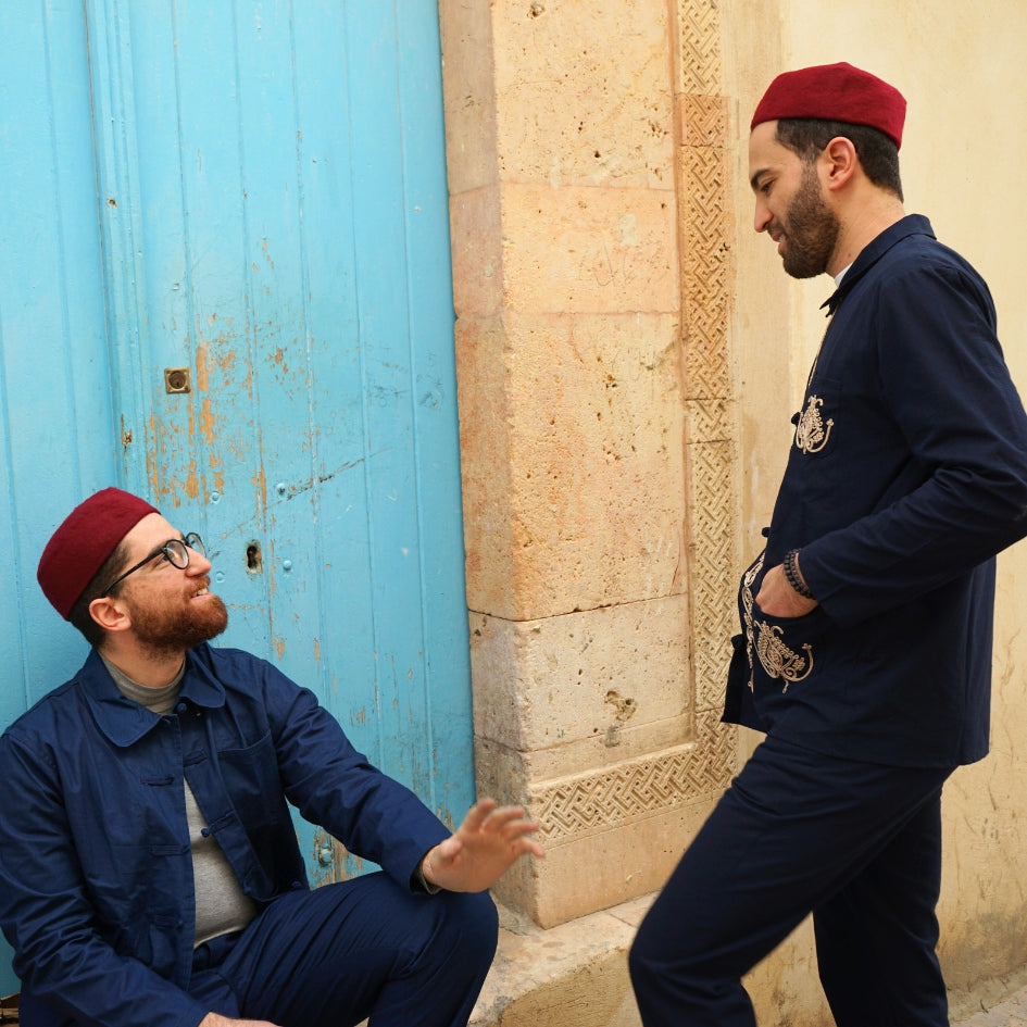 Dengri bleu brodé pour homme – Style traditionnel tunisien