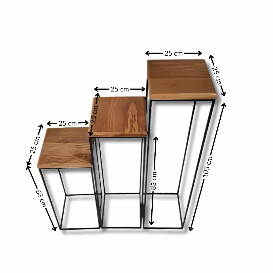 Ensemble de trois éléments décoratifs pour entrée et salon en acier et bois fraké